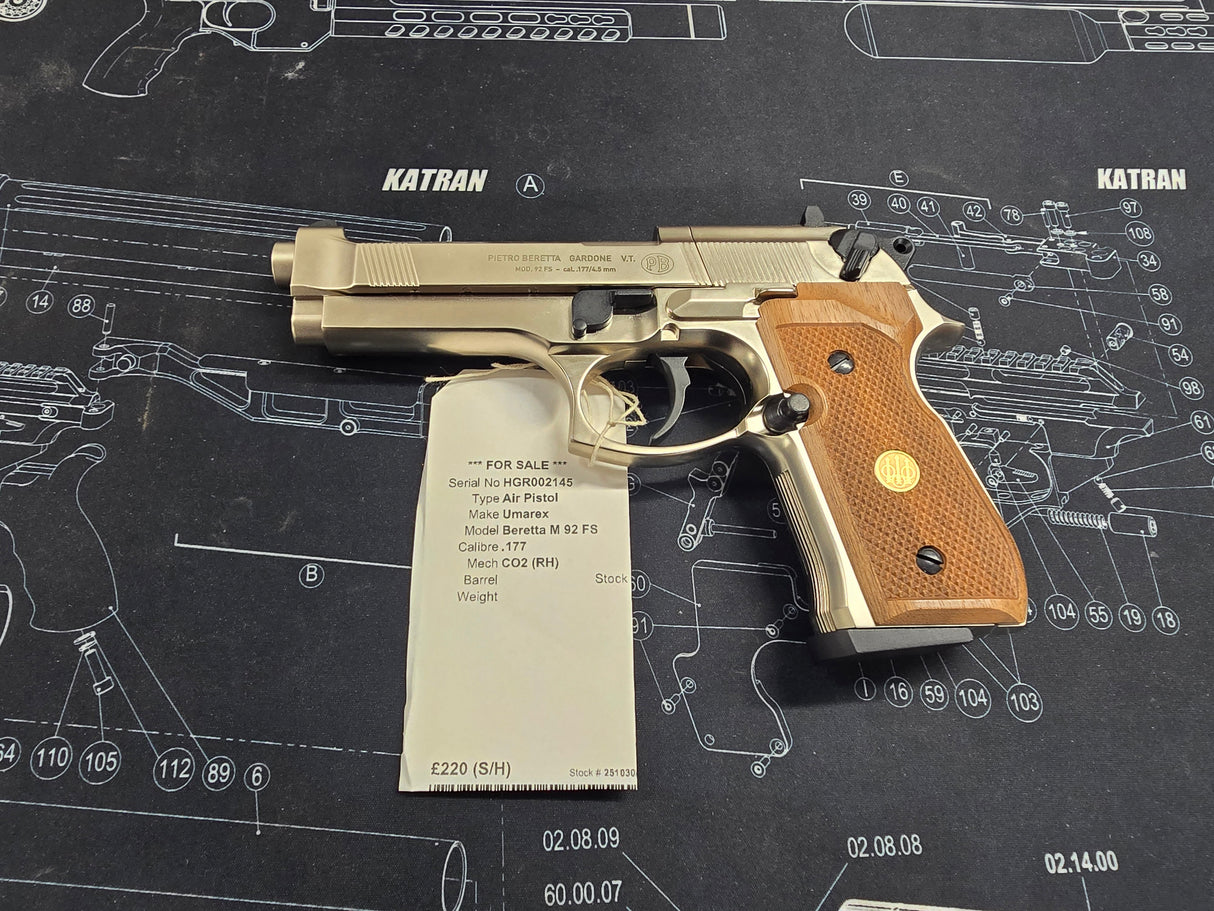 Second Hand Beretta M92 FS Nickel Wood Grips .177