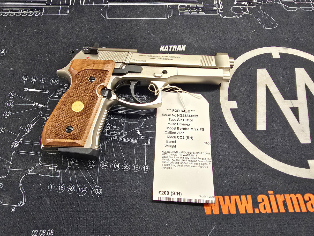 Second Hand Beretta M92 FS Nickel wood grips .177