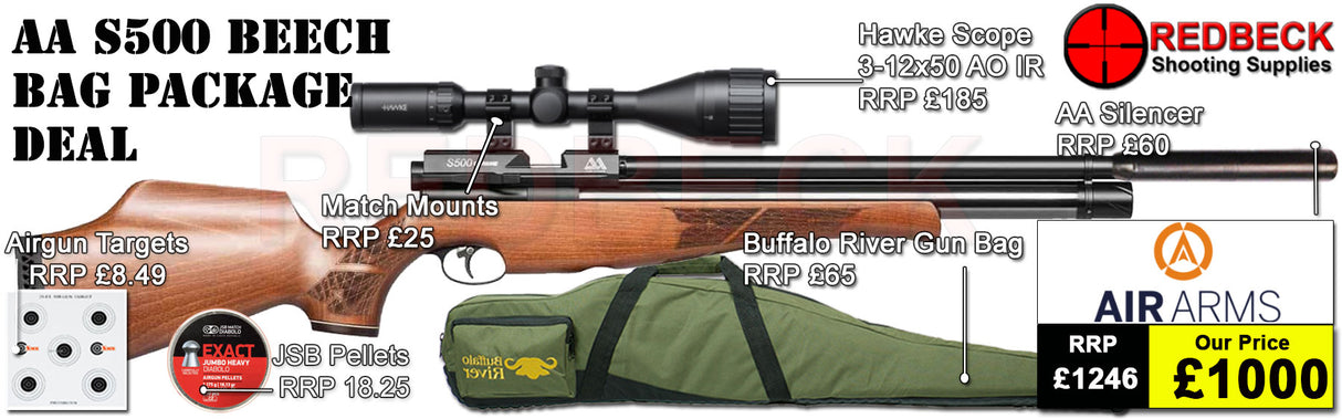 Air Arms S500 Carbine Beech Air Rifle Package Deal