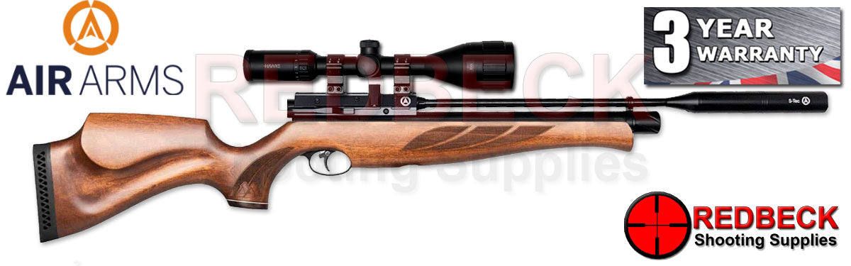 Air Arms S510 R Regulated Superlite Green Sporter Stock air rifle pictured from the right hand side showcasing the new s-line air arms moderator