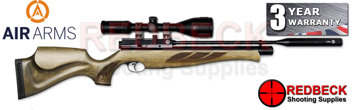 Air Arms S510 R Regulated Superlite Green Sporter Stock air rifle pictured from the right hand side showcasing the new s-line air arms moderator
