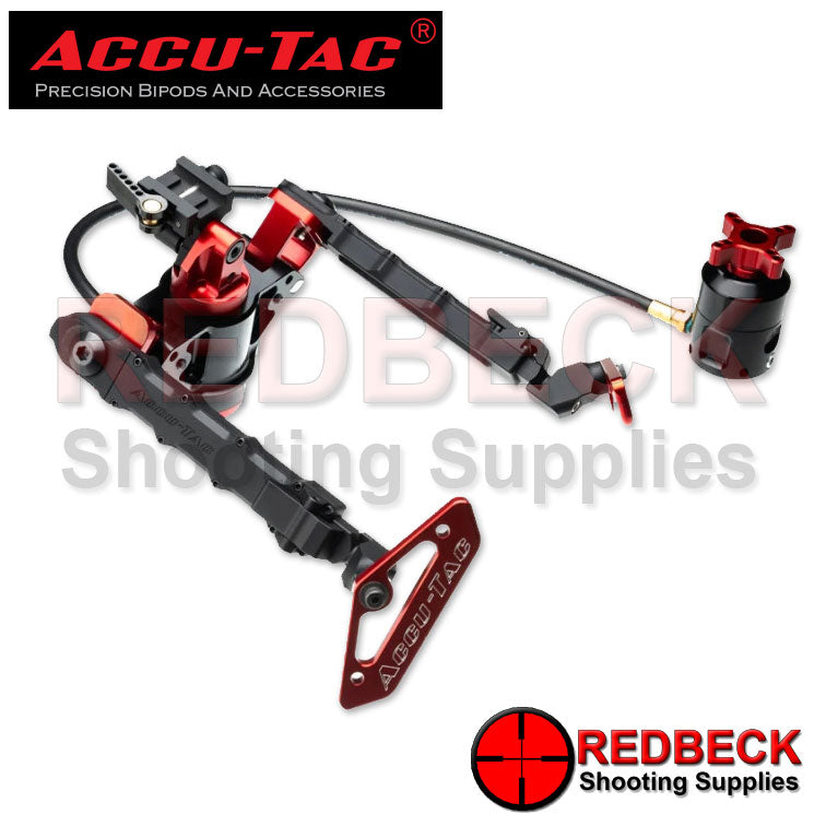 Accu-Tac Air Rifle And Rifle Hydro Bipod 5.13"-12" Picatinny Overall View Showing Most Of The Key Features Of The Bipod With The Accu-Tec Engravings On The Feet.