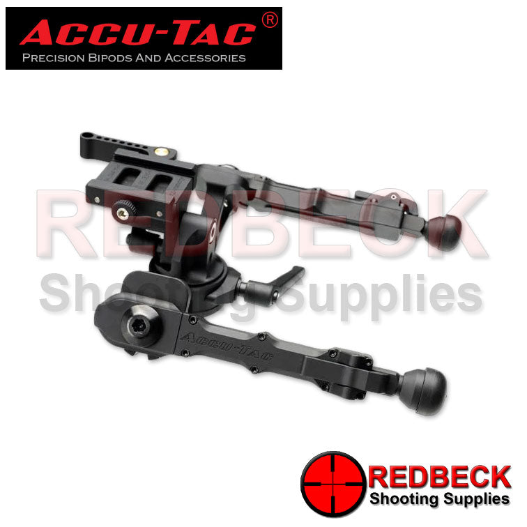 Accu-Tac FC-4 G2 Air-Rifle And Rifle Bipod Arca Spec F Class Angled Front View Showing The Overall View And The Accu-Tac Engraving.
