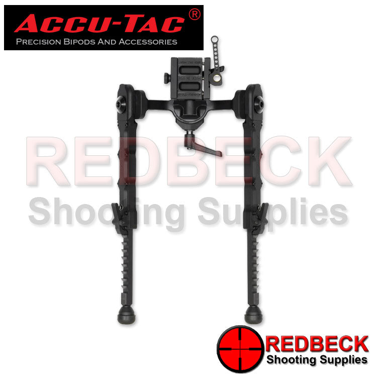 Accu-Tac FC-5 Rifle And Air Rifle Bipod G2 Quick Detach Arca Spec Extended View Showing The Bipods Legs Extended And How The Legs Are Held Into Place Once Extended.
