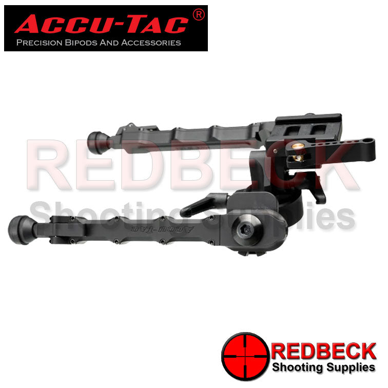 Accu-Tac FC-5 Rifle And Air Rifle Bipod G2 Quick Detach Arca Spec Rear View Showing The Accu-Tec Engraving And The Two Adjustable Throw Levers.