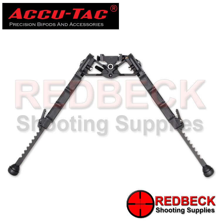 Accu-Tac HD-50 Rifle And Air Rifle Bipod 7-10 Inch Fully Extended Rear View Showing The Bipod With The Legs Fully Extended And A look At The Skeleton Frame.