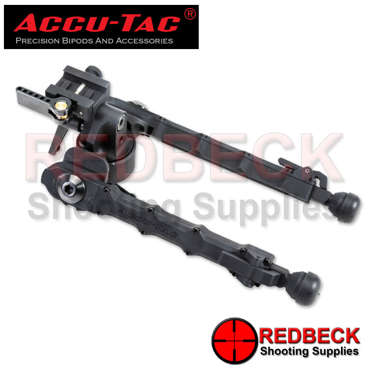 Accu-Tac PC-5 Rifle And Air Rifle Picatinny Bipod Angled Front View Showing The Accu-Tac Engraving With A View Of The Picatinny Mount.