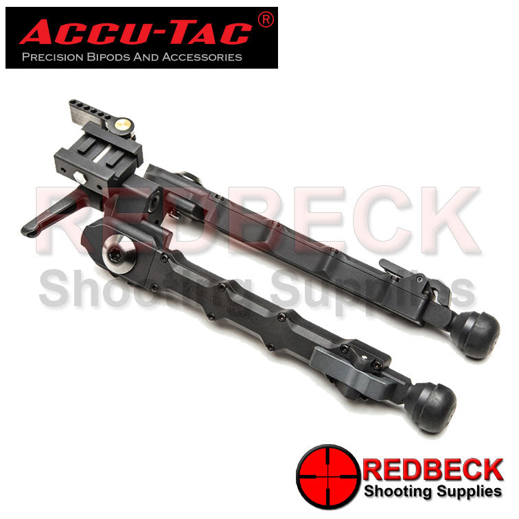 Accu-Tac SR-5 G2 Rifle And Air Rifle Picatinny Bipod Showing The Picatinny Mount And Accu-Tac Engraving Located On The Side Of The Bipod.