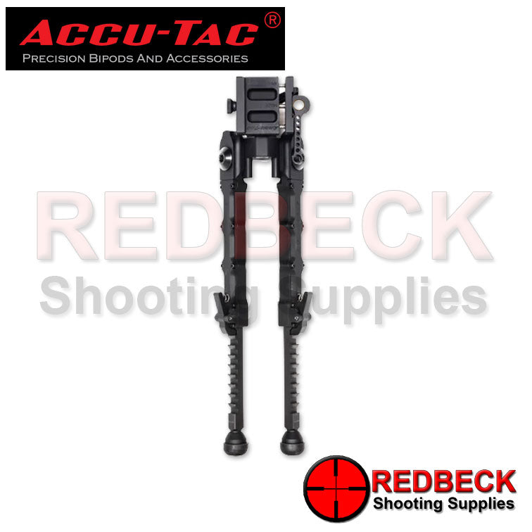 Accu-Tac SR5 G2 Air Rifle And Rifle Arca Spec QD Bipod Extended Top View Showing The Bipod Legs In An Adjustable Position And How The Bipod Legs Hold Into Place.