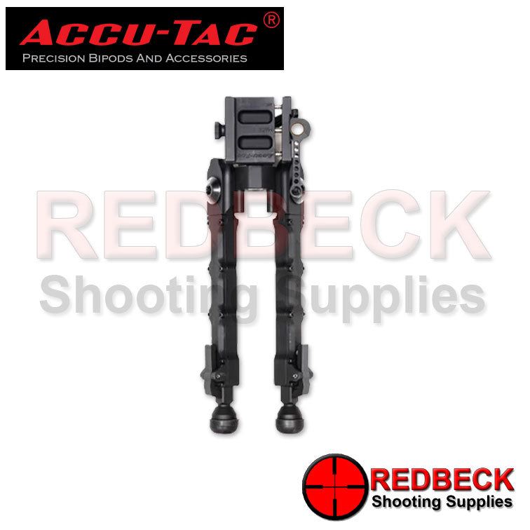 Accu-Tac SR5 G2 Air Rifle And Rifle Arca Spec QD Bipod Top View Showing The Arca Rail And The Skeleton Design Of The Quick Release Lever.