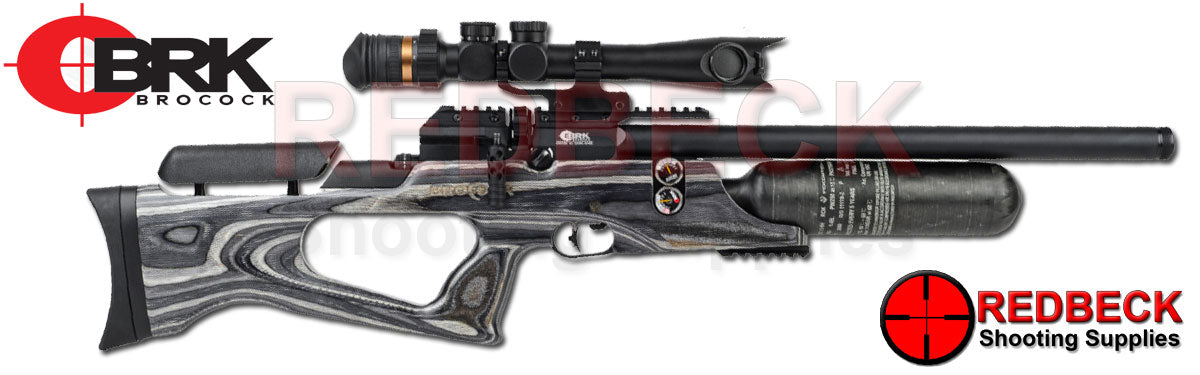 BRK Sniper XR2 Laminate Air Rifle Showing the power wheel and the picatinny under rail.