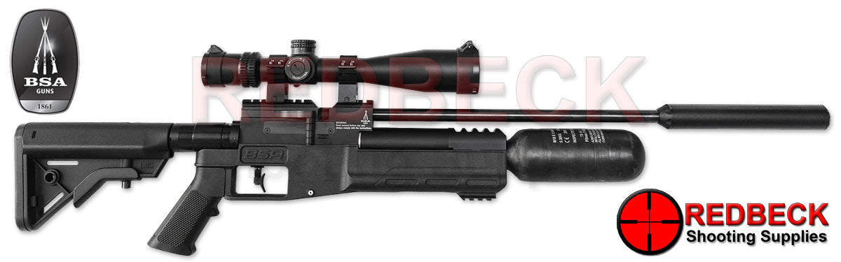 BSA XT-SL Right Side View Showing the AR stock and the picatinny top rail.