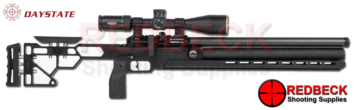 Daystate Blackwolf air rifle with tactical stock and cylinder shown from the right hand side