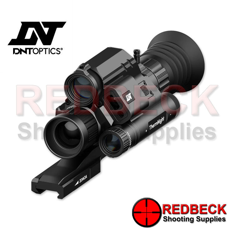 DNT OPTICS THERMNIGHT AIR RIFLE AND RIFLE SCOPE TNC635R NIGHT VISION FRONT VIEW Showing The Front Lenses And The Front Of The Weaver Rail.