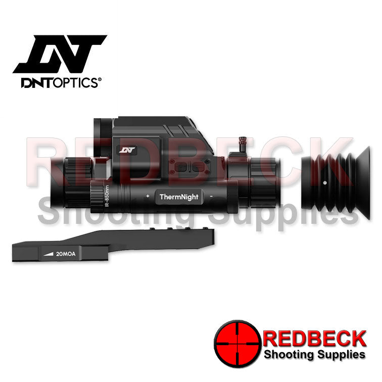 DNT OPTICS THERMNIGHT TNC635R NIGHT VISION Air rifle and Rifle SCOPE SIDE VIEW Showing The Scope Separated From The Mount And Rubber Eye Piece.