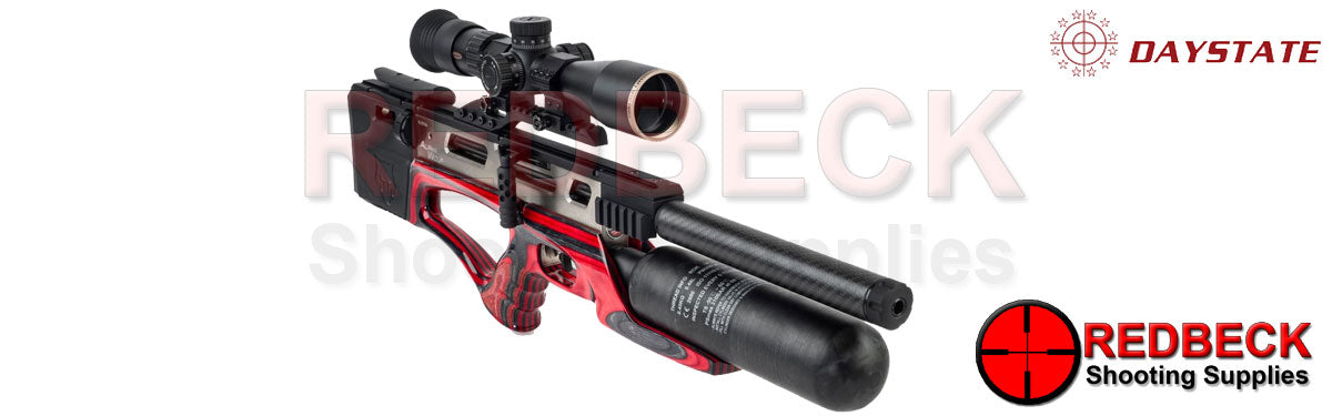Daystate Alpha Wolf Silver Air Rifle shown from an angled side view. Full rifle with optional MTC Scope.