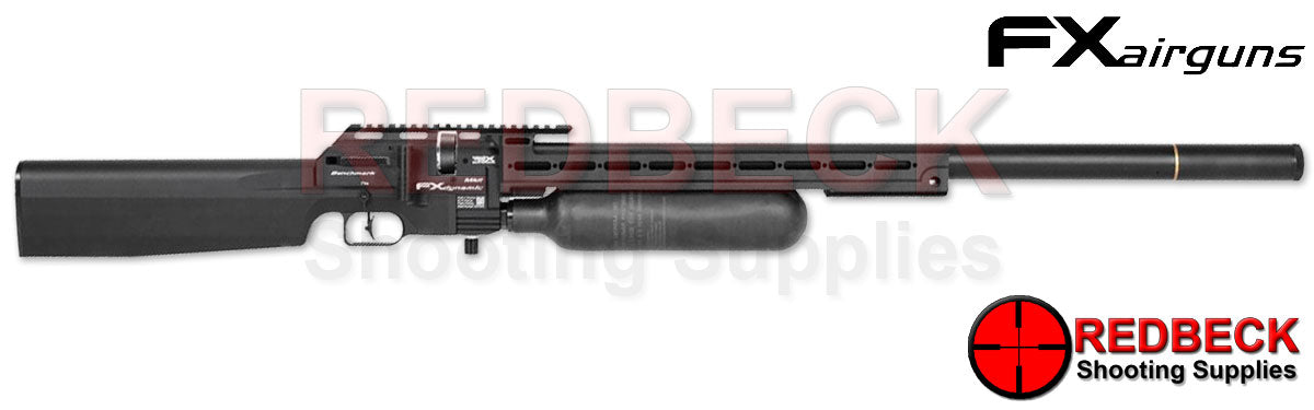 FX Bench Mark Black 700mm FAC Right Side View Showing the carbon fibre bottle and the fill probe.