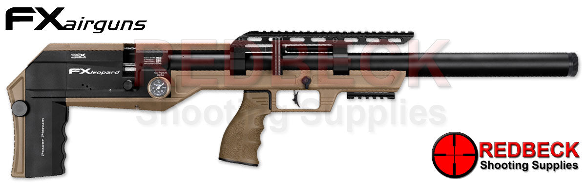 FX LEOPARD COMPOSITE FDE AIR RIFLE RIGHT HAND SIDE Showing the pressure gauge and the picatinny under rail.