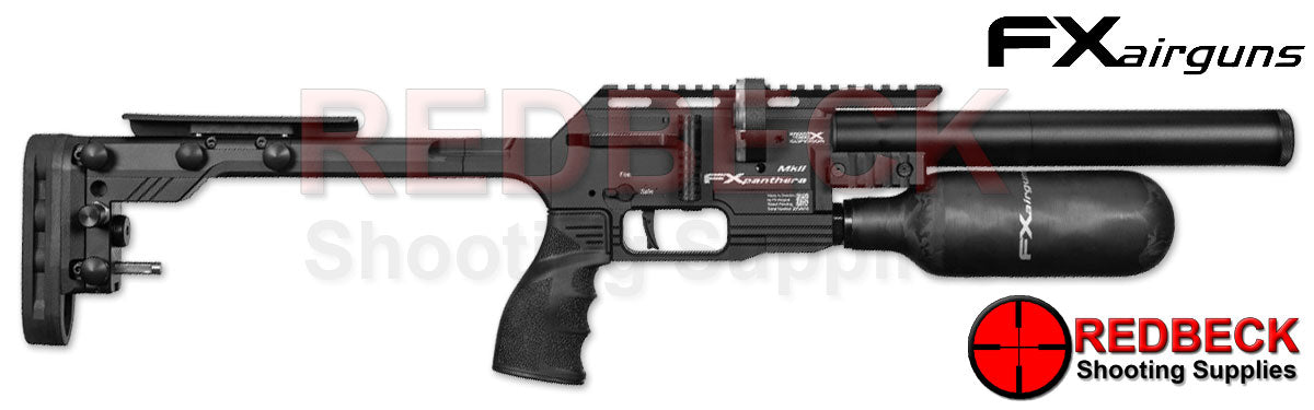 Fx Panthera MKII Black Hunter 300mm Right Side View Showing the compact 300mm barrel and the carbon fibre bottle.