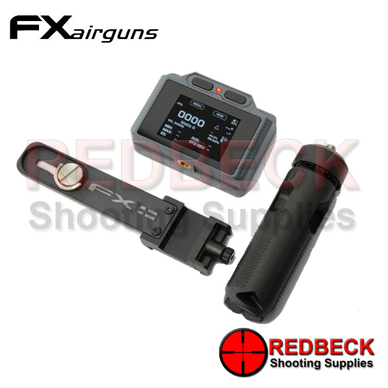 FX Pocket Chronograph Pro Accessories View Showing the included weapon mount and the included tripod.