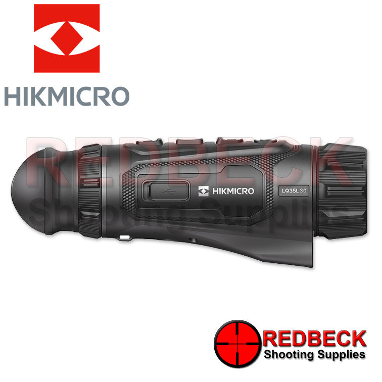 HIK MICRO Lynx 3.0 LQ35L 35mm Thermal Monocular Side View showing the Rear sling hoop and the rubber charging port cover.