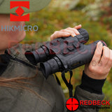 HIKMICRO Habrok 35mm 384x288 20mk Multi-Spectrum Thermal Imaging and Digital Night Vision Binoculars. Shown in a shooters hands.