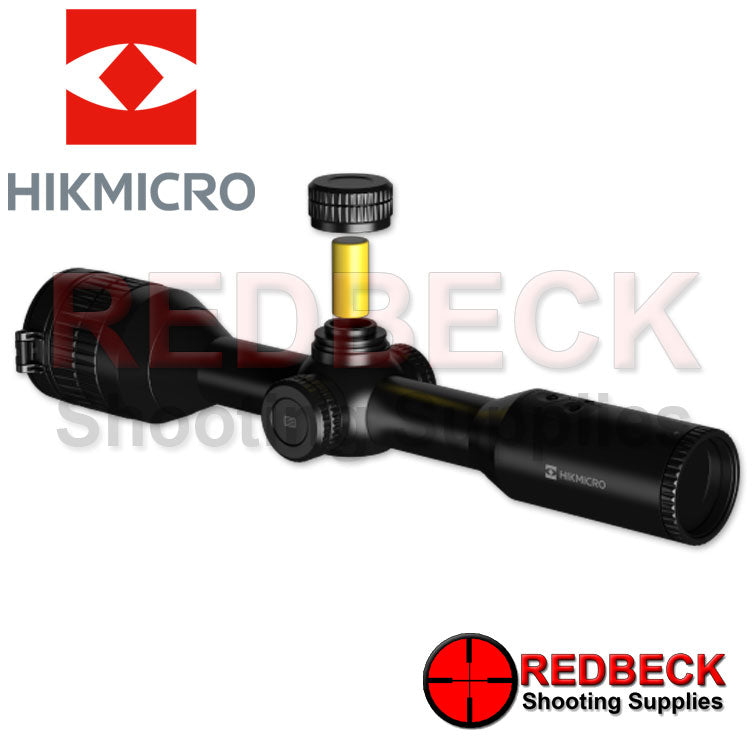 HIKMICRO Stellar Pro SQ50 Thermal Air Rifle And Rifle Scope Battery View Showing Where The Battery Compartment Is And How It Fits Into The Scope.