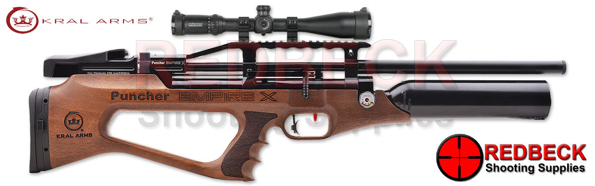 Kral Empire X Walnut Right Hand View Showing the adjustable Buttstock and the picatinny rail.