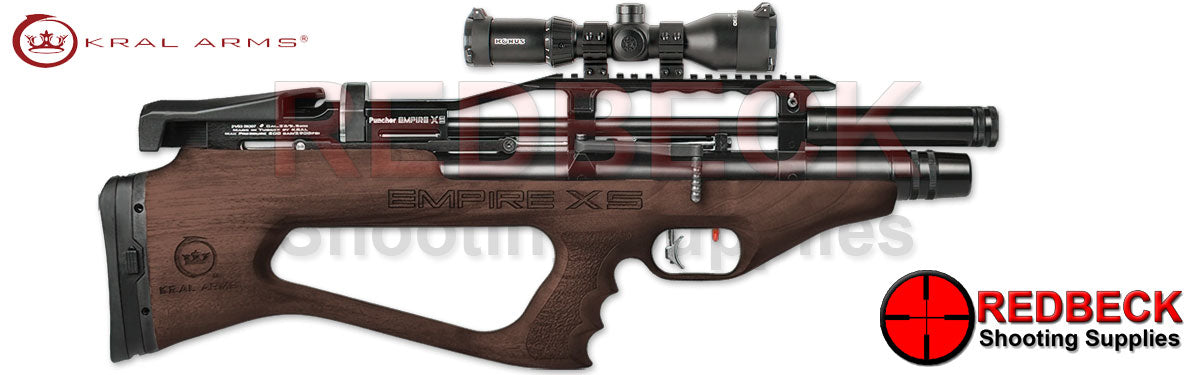 Kral Empire XS Walnut Right Hand View Showing the adjustable buttpad and the picatinny rail.