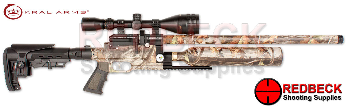 Kral Puncher Jumbo Hi-Cap Camo Right Hand View Showing the AR stock and weaver rail located under the bottle.