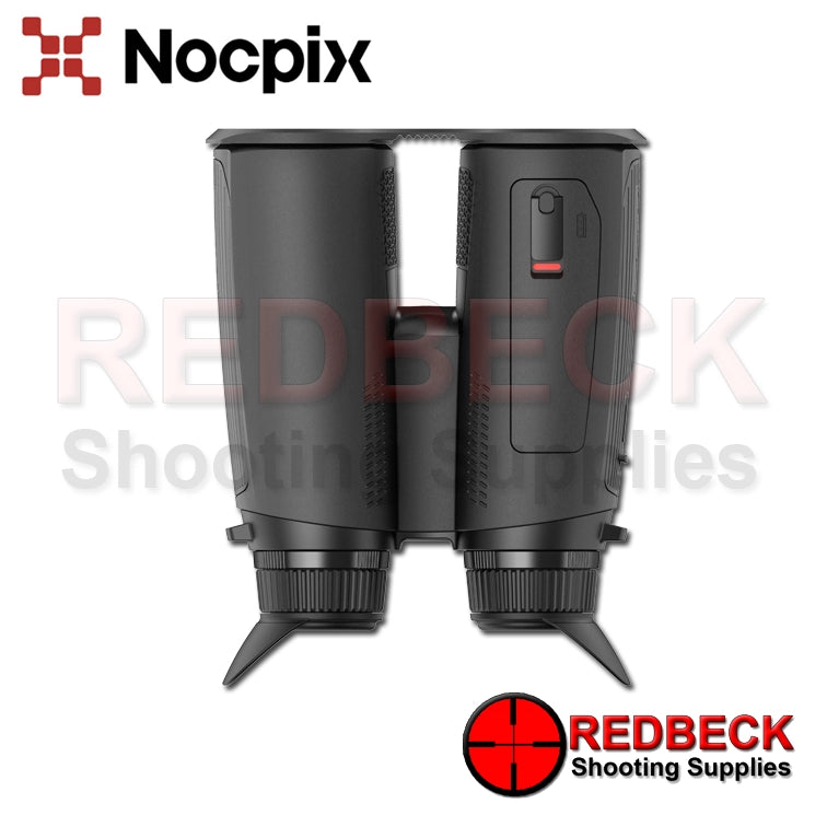 Nocpix QUEST H50R Thermal Imaging Binoculars With LRF view of bottom showing battery compartment.