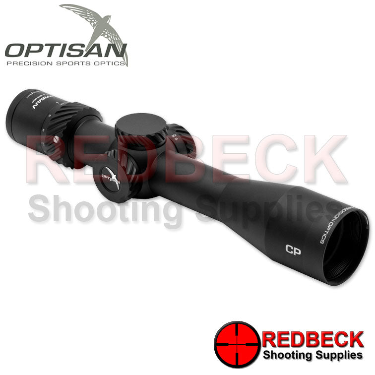 Optisan CP 4-16x40 F1 FFP Non Illuminated F1 MRAD Front View showing The 40mm Objective Lens.