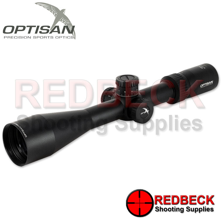 Optisan EVX G2 6-24x50 F1 FFP Non Illuminated F1 MOA Front View Showing The 50mm Objective lens.