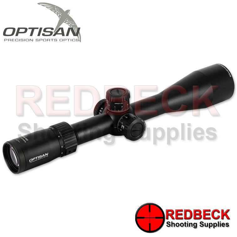 Optisan EVX G2 6-24x50 F1 FFP Non Illuminated F1 MOA Rear View Showing The Magnification Wheel And The eye Focus Wheel.