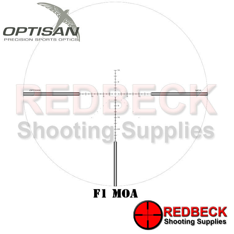Optisan F1-MOA Rifle Scope Reticle Showing An Overall Look Of The Reticle.