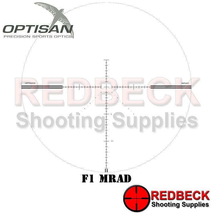 Optisan F1 MRAD Rifle Scope Reticle Showing An Overall Look Of The Reticle.