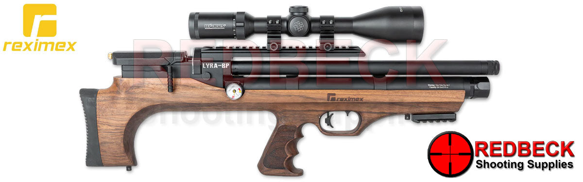 REXIMEX Lyra Bullpup Right Hand View Showing the right hand side cocking lever and the magazine location.