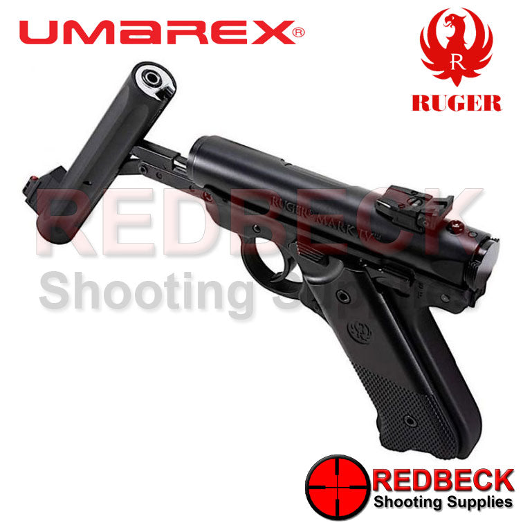 The Mark IV is a genuine replica of Ruger's .22 pistol of the same name. The high-quality metal system is adorned with the original markings and, together with the fibre optic front sight, gives it the authentic look that fans of the iconic rimfire pistol appreciate so much.