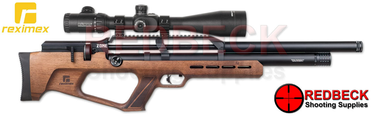 Reximex Zone Walnut Right Hand View showing the weaver rail and the magazine.