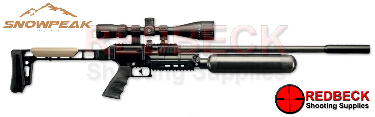 Snowpeak AP1000 Carbon Bottle Side View Showing The Side Lever And The Picatinny Rails.