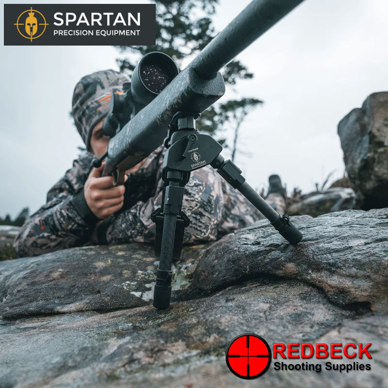 Spartan ProHunt TAC Air Rifle and Rifle Standard Length Bipod Attached View Showing The Tilt On The Bipod.
