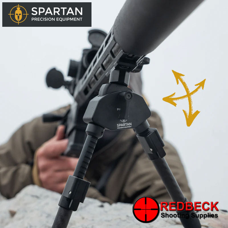 Spartan Javelin Pro Hunt Tac long Bipod Attached View Showing The Tilt Action.