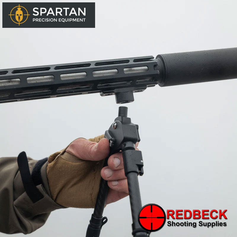 Spartan Javelin Pro Hunt Tac long Bipod Mount View Showing the Bipod Quick Release System.