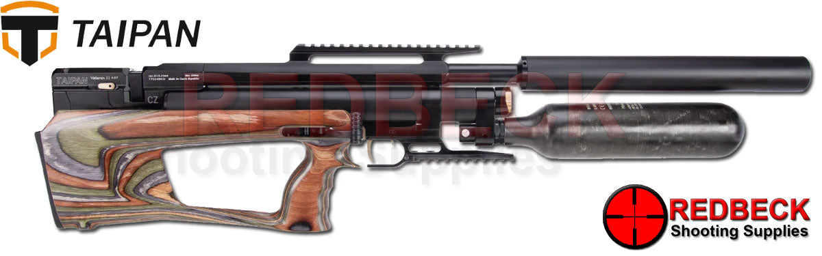 TAIPAN VETERAN II AIR RIFLE 550mm Tactical FS Forest Laminate Side View Showing Side Lever And Safety Location.