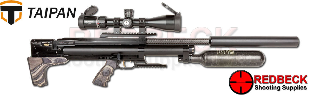 TAIPAN VETERAN II AIRRIFLE 700mm Tactical AR Gray Laminate Side View Showing Weaver Rails And Side Lever.