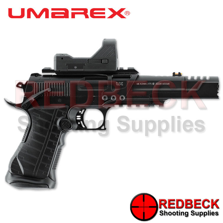 Umarex Racegun Right Side View Showing the magazine release and the thumb safety.