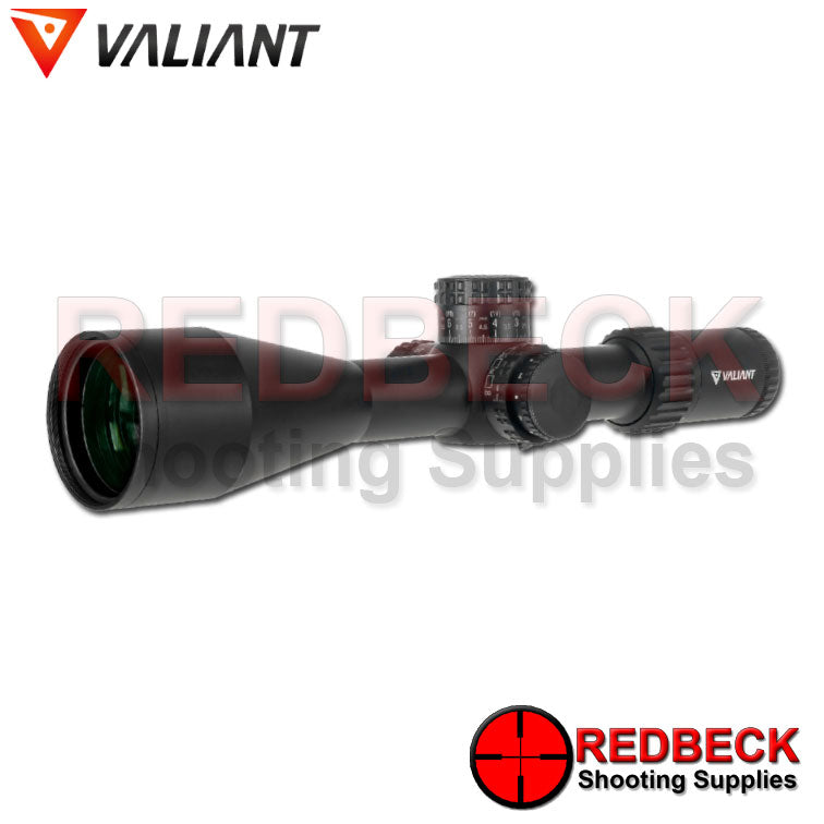 Valiant Optics Air Rifle and Rifle Scope 5-25x56 Front View Showing the Glass and Side Turret