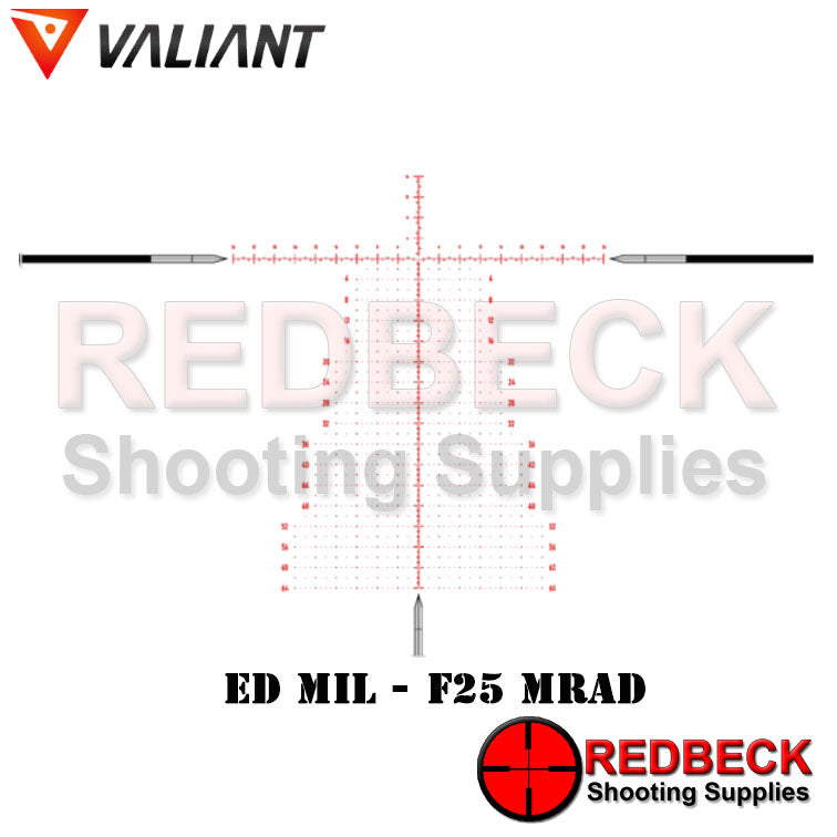 Valiant Optics Air Rifle and Rifle Scope 5-25x56 MIL MRAD Showing The MIL Dot Reticle