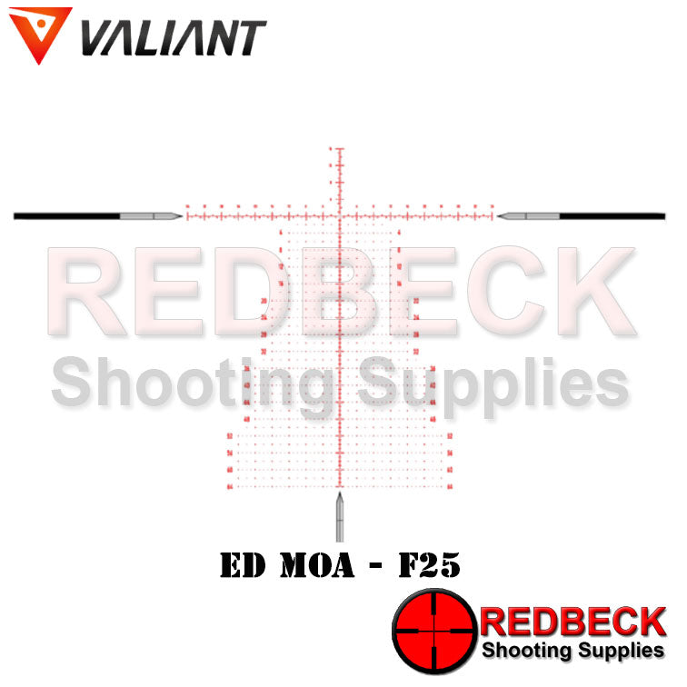 Valiant Optics Air Rifle and Rifle Scope 5-25x56-MOAShowing The ED MOA F25 Reticle.