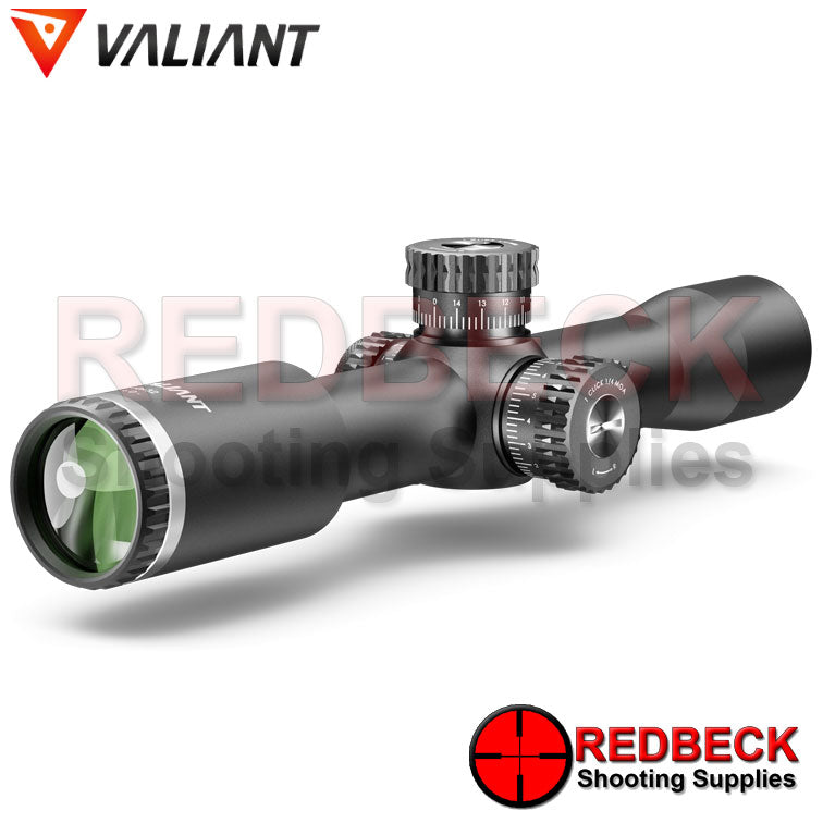 Valiant Optics Air Rifle and Rifle Scope THEMYS 10X32 COMPACT MIL HFT Rear View Showing The Exposed Turrets.
